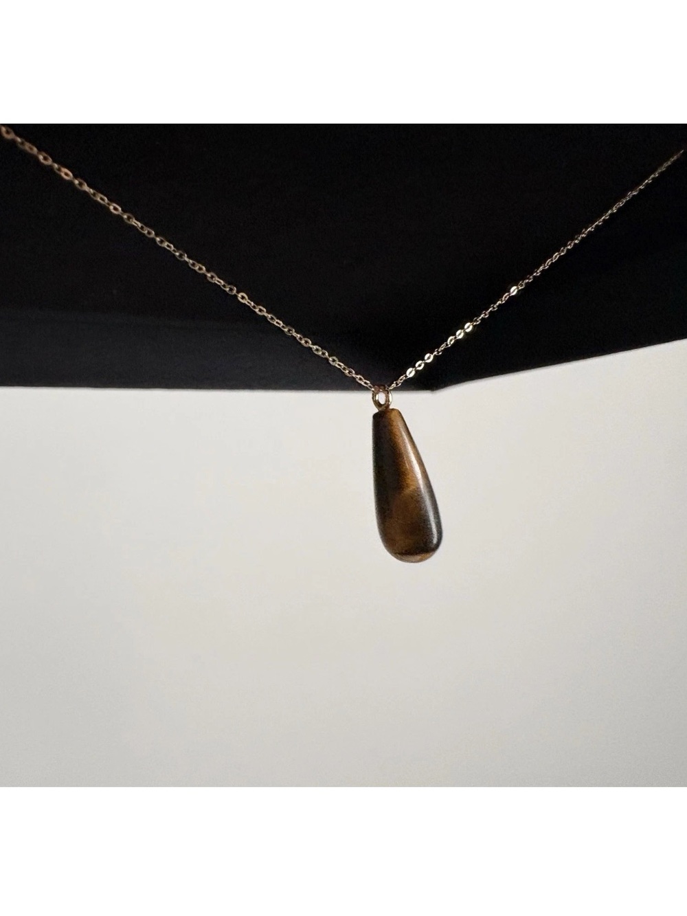 New Tiger's Eye Tigerseye Teardrop Charm Pendant 585 Yellow Gold 14K Necklace